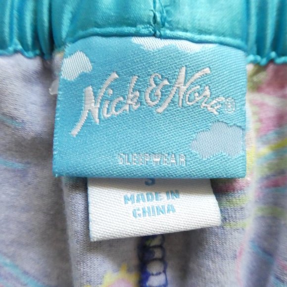 Nick and Nora Pajama Pants Blue Peacock Feather Hearts Drawstring Bottoms S - Picture 6 of 8